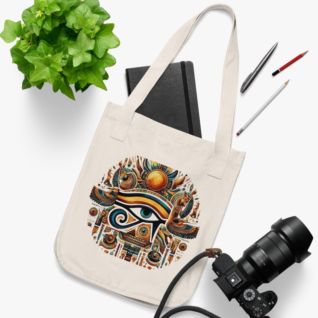 Egyptian Eye Organic Canvas Tote Bag - Boho Shopping Bag, Eco-Friendly Gift, Travel Tote, Beach Bag, Reusable Grocery Bag Printify