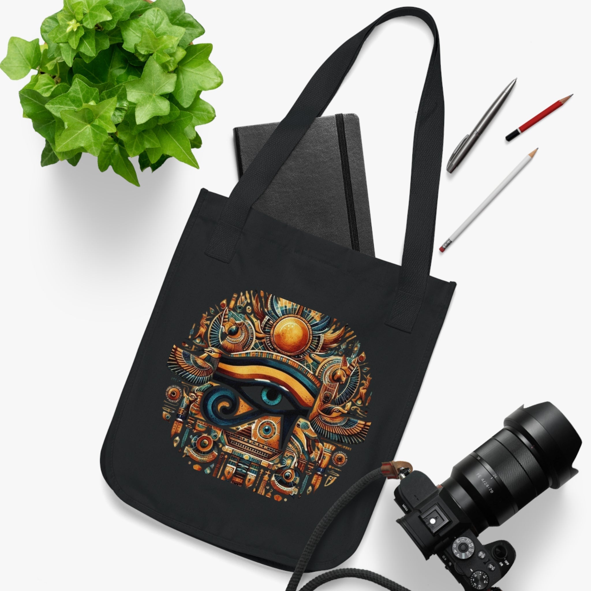 Egyptian Eye Organic Canvas Tote Bag - Boho Shopping Bag, Eco-Friendly Gift, Travel Tote, Beach Bag, Reusable Grocery Bag Printify