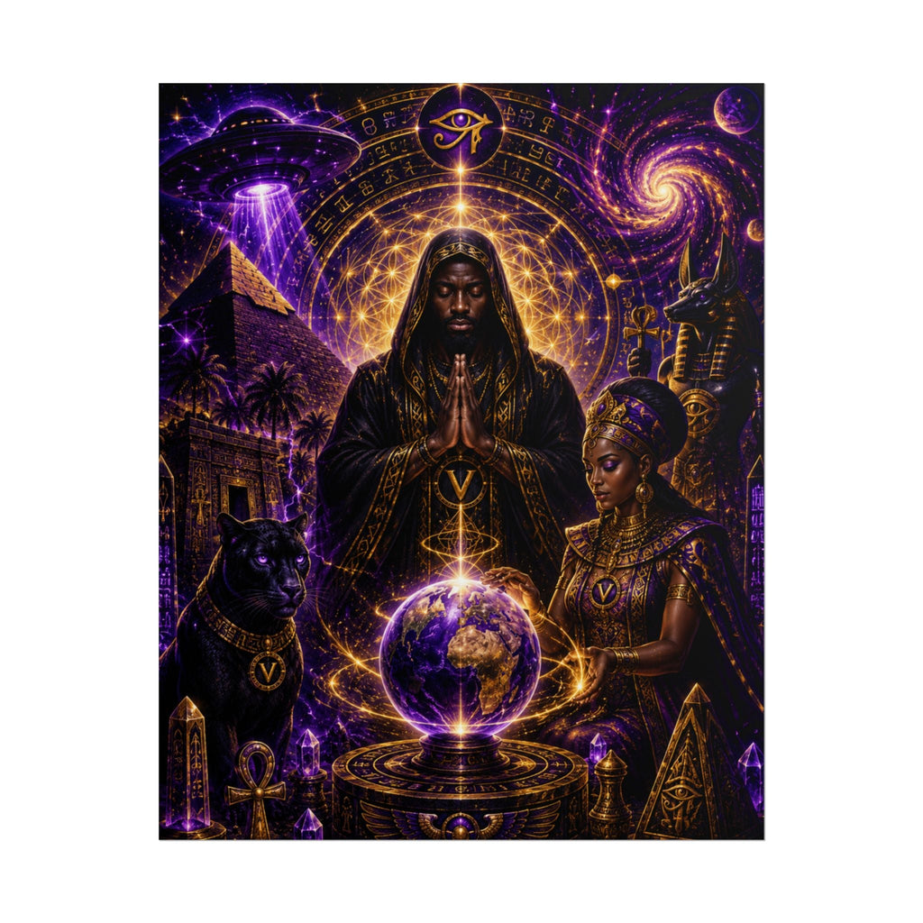 Egyptian Mystic Poster - Cosmic Ankh & Pharaoh Art Print (Rolled Poster)