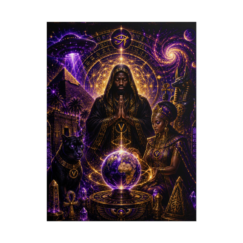 Egyptian Mystic Poster - Cosmic Ankh & Pharaoh Art Print (Rolled Poster)