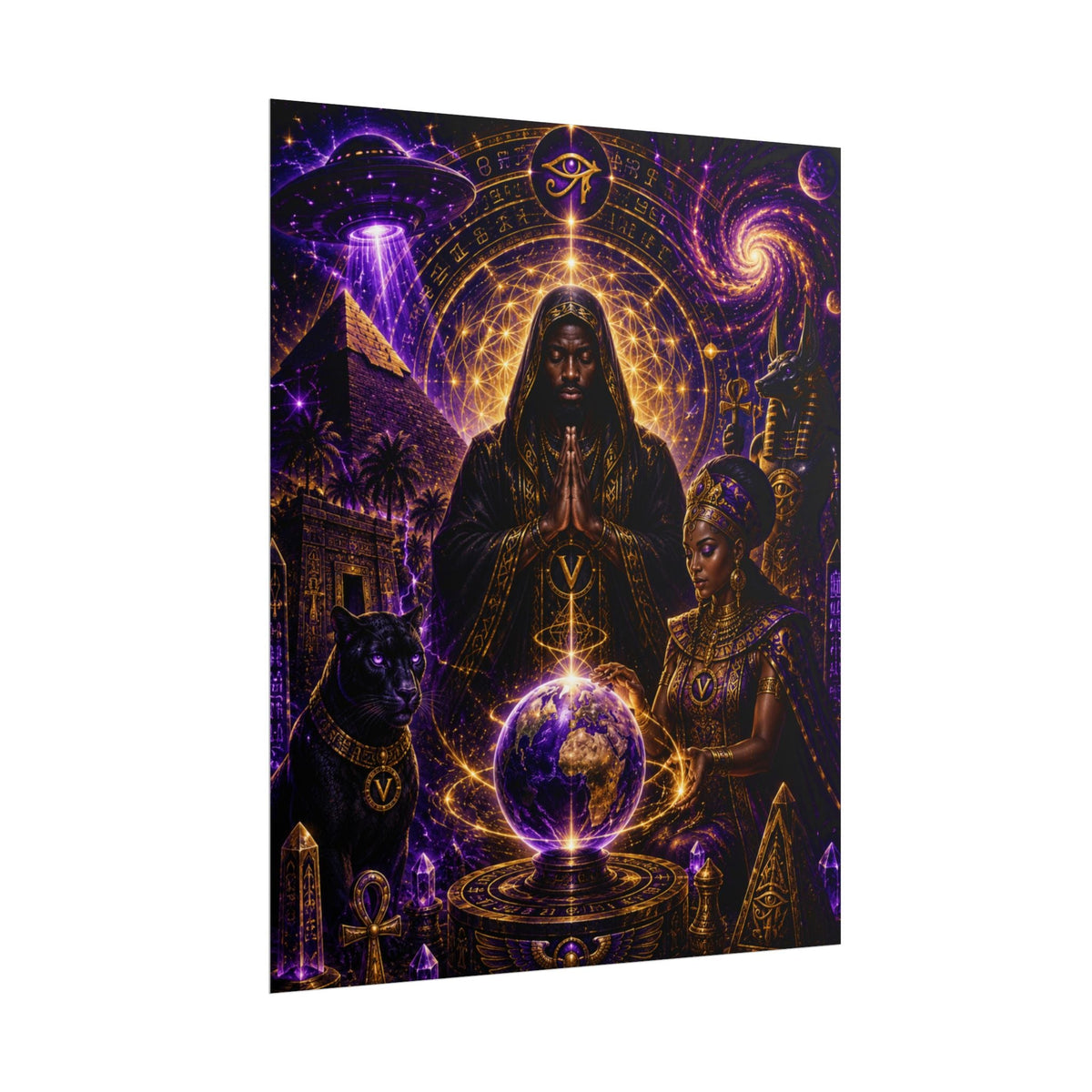 Egyptian Mystic Poster - Cosmic Ankh & Pharaoh Art Print (Rolled Poster)
