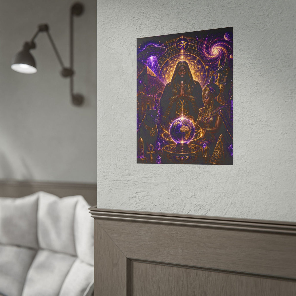 Egyptian Mystic Poster - Cosmic Ankh & Pharaoh Art Print (Rolled Poster)