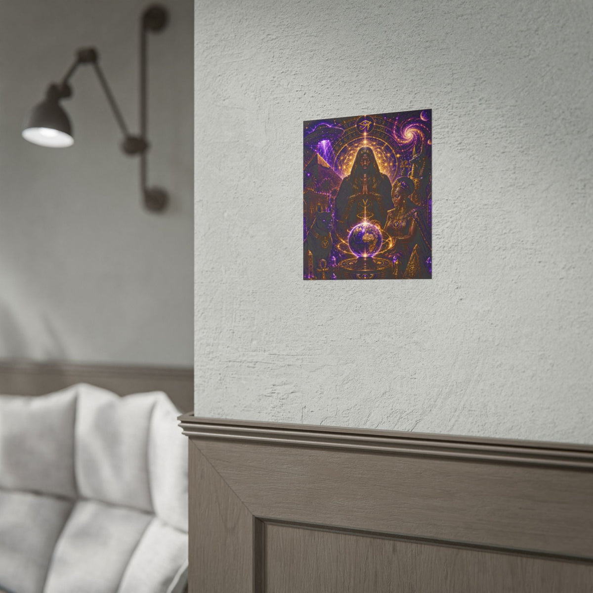 Egyptian Mystic Poster - Cosmic Ankh & Pharaoh Art Print (Rolled Poster)