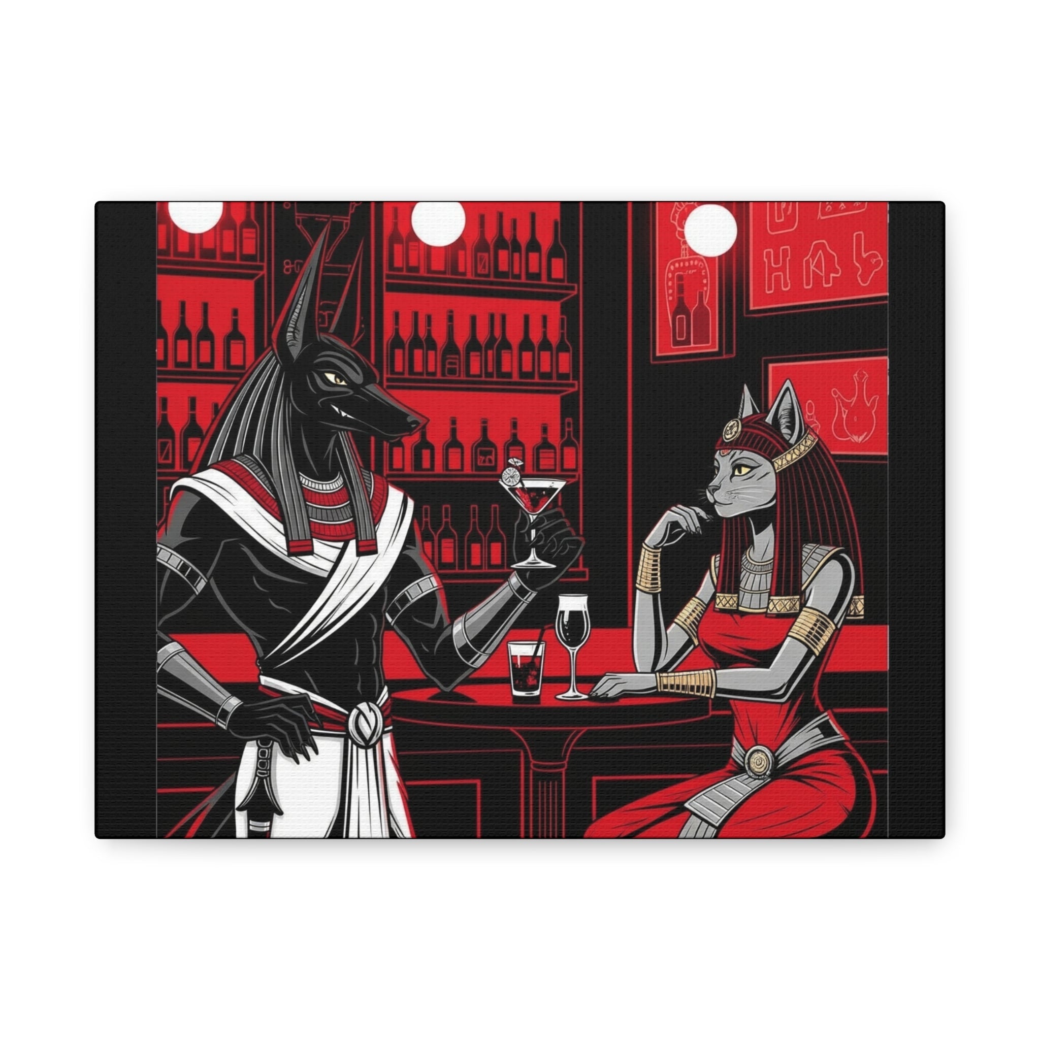 Egyptian Mythology Bar Scene Wall Art, Unique Home Decor for Art Lovers, Perfect for Gifting and Special Occasions, Canvas Print of [...] Printify