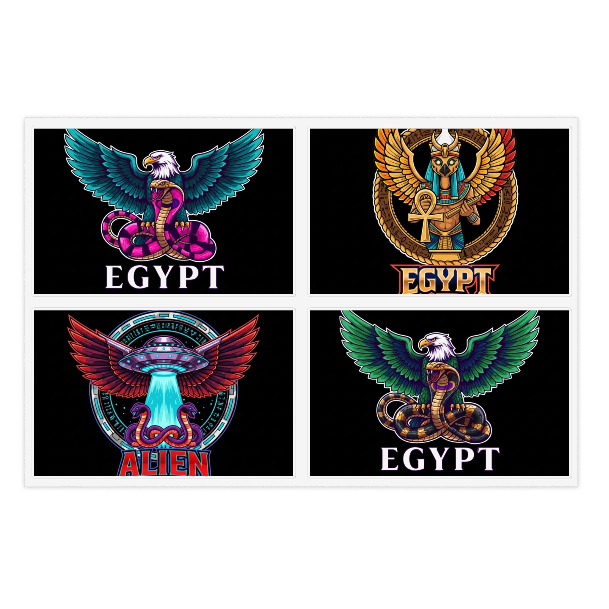 Egyptian Mythology Sticker Sheet Bundle — 5 Holographic Egypt & Alien Winged Serpent Stickers Printify