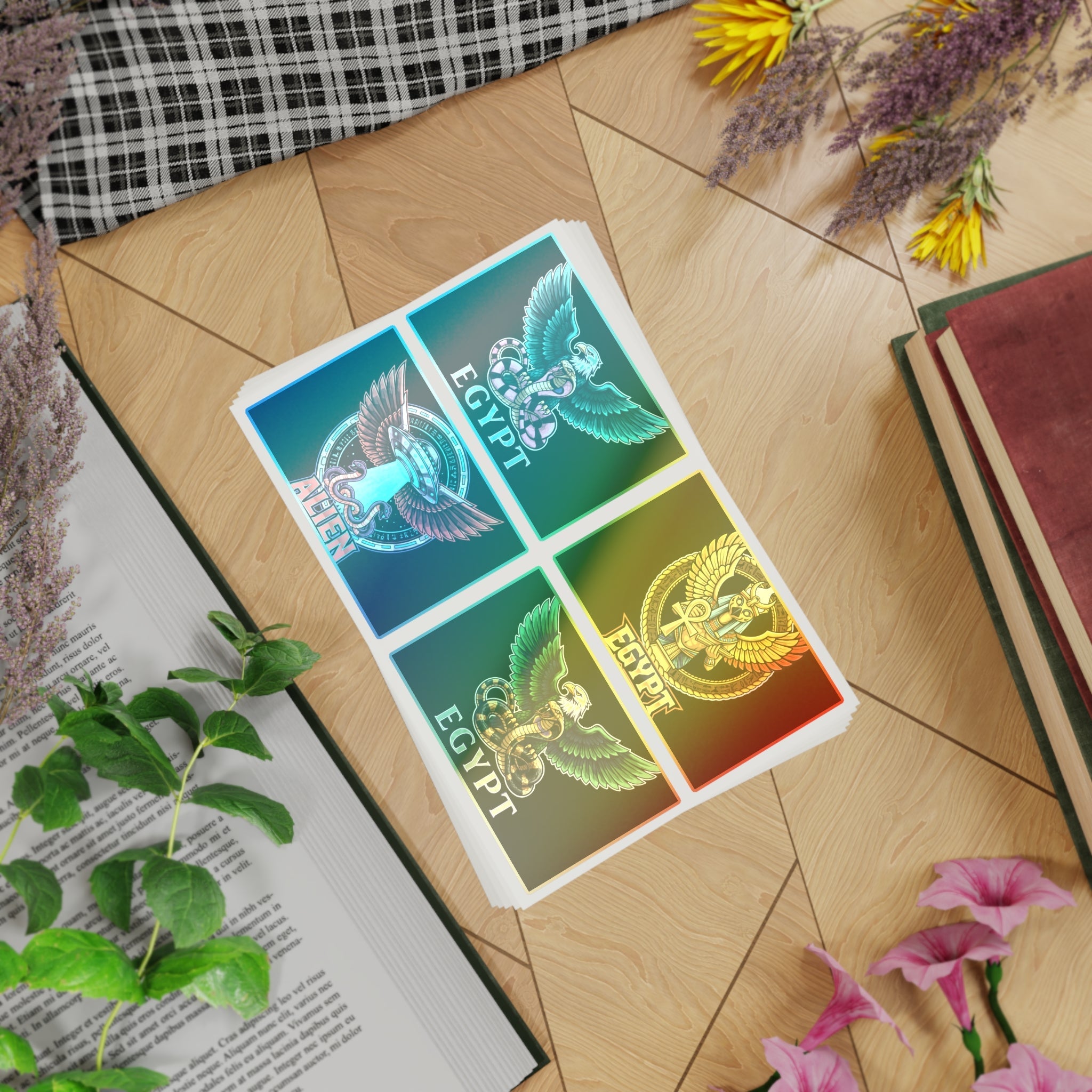 Egyptian Mythology Sticker Sheet Bundle — 5 Holographic Egypt & Alien Winged Serpent Stickers Printify