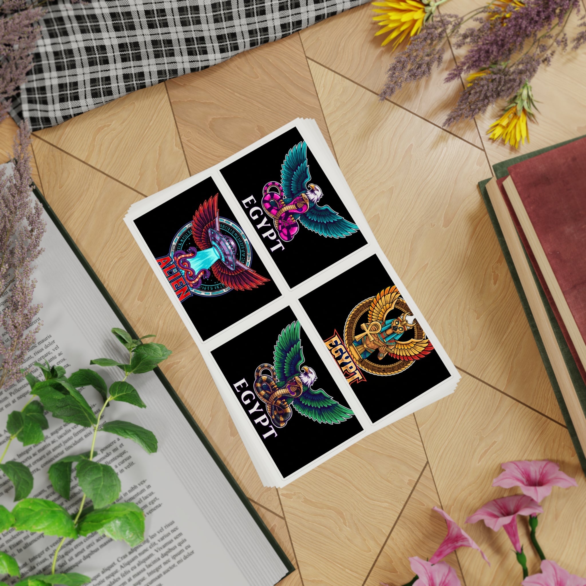 Egyptian Mythology Sticker Sheet Bundle — 5 Holographic Egypt & Alien Winged Serpent Stickers Printify
