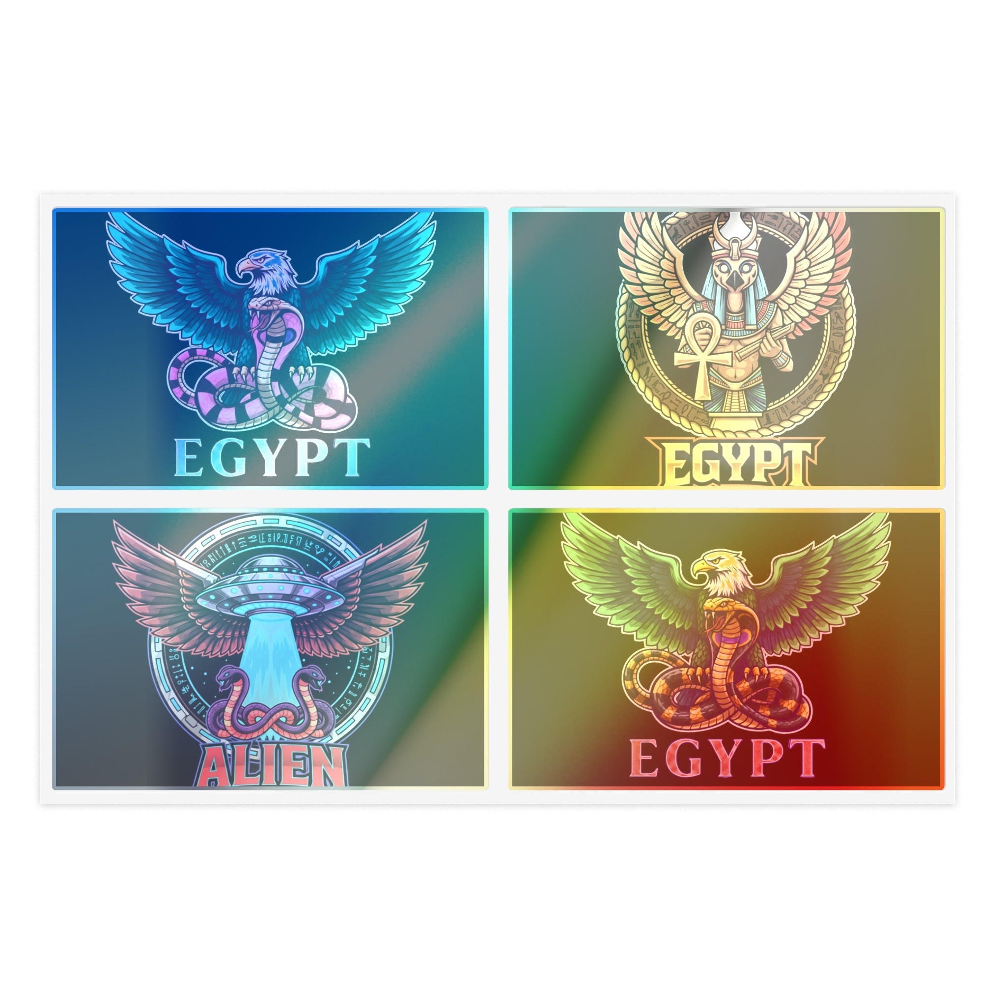 Egyptian Mythology Sticker Sheet Bundle — 5 Holographic Egypt & Alien Winged Serpent Stickers Printify