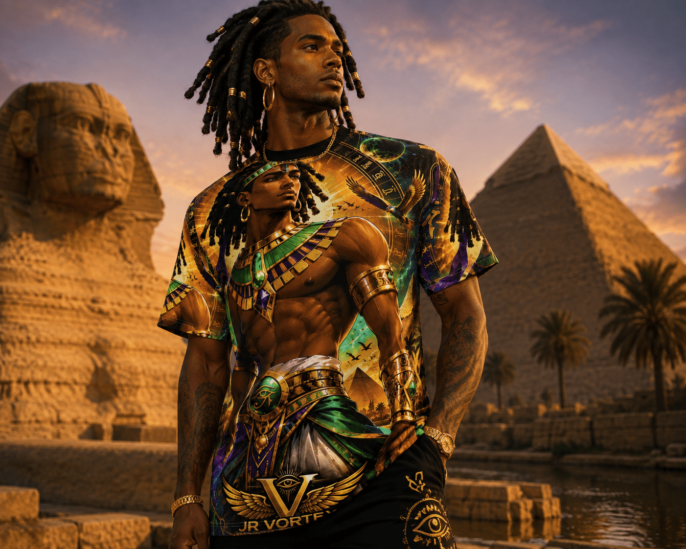Egyptian Pharaoh Graphic Tee | Afrocentric All-Over Print Tee