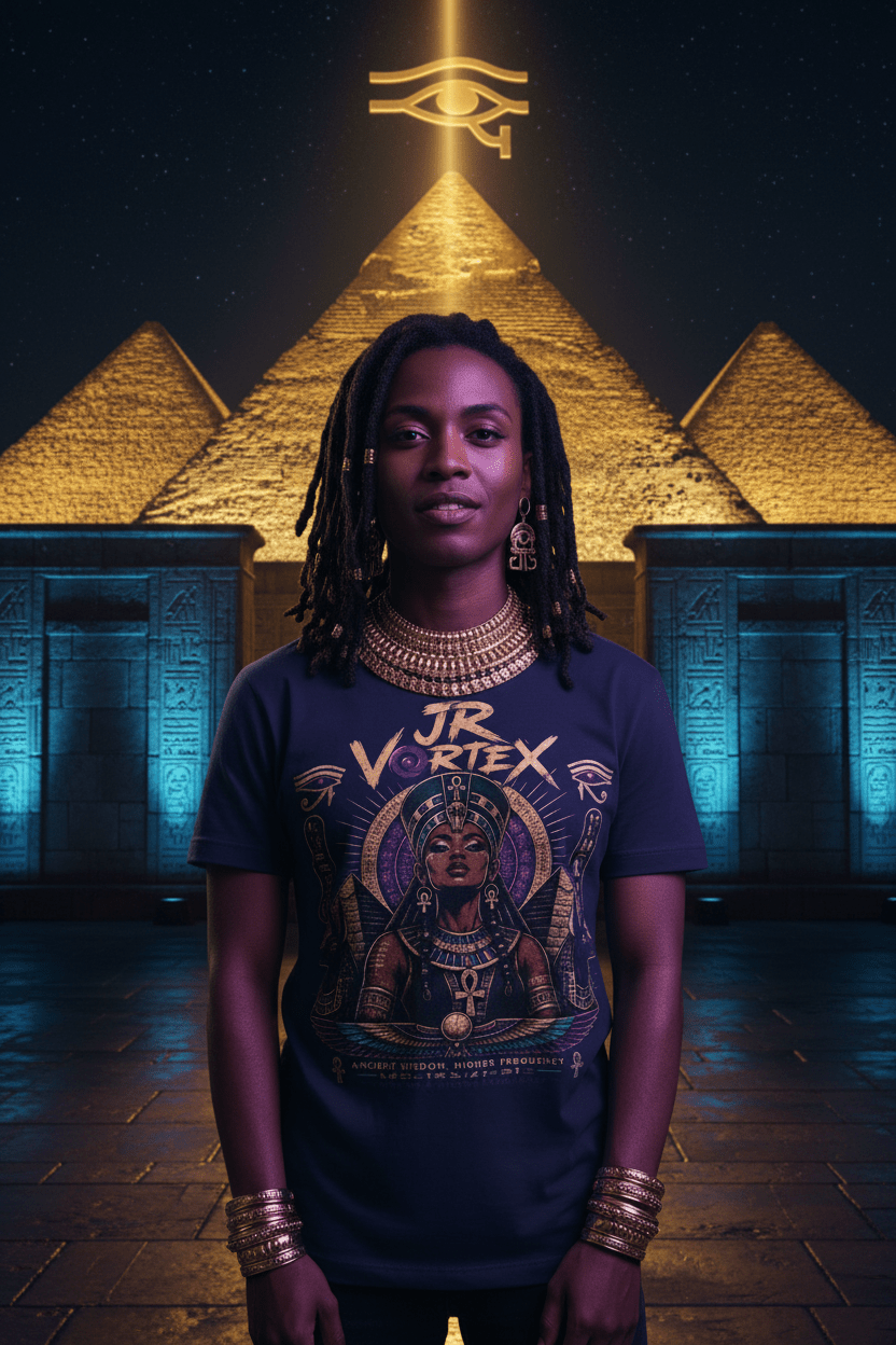 Ancient Frequency Navy Tee — Egyptian Pyramids Editorial