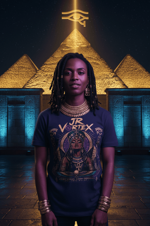 Ancient Frequency Navy Tee — Egyptian Pyramids Editorial