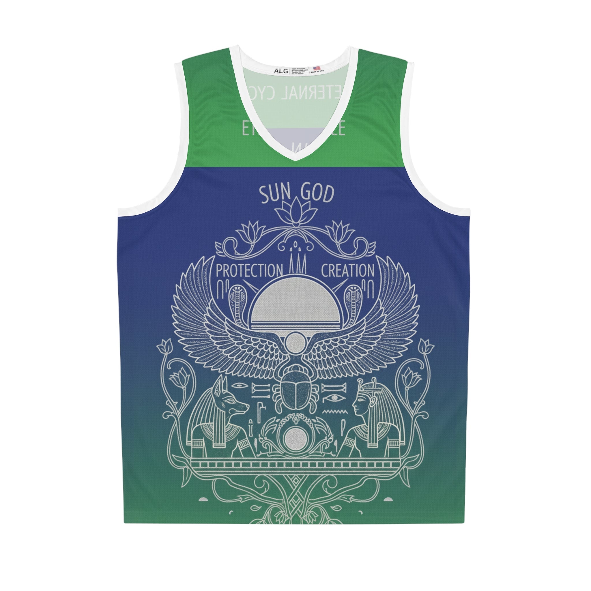 Egyptian Sun God Basketball Jersey — Scarab & Wings All-Over Print Printify
