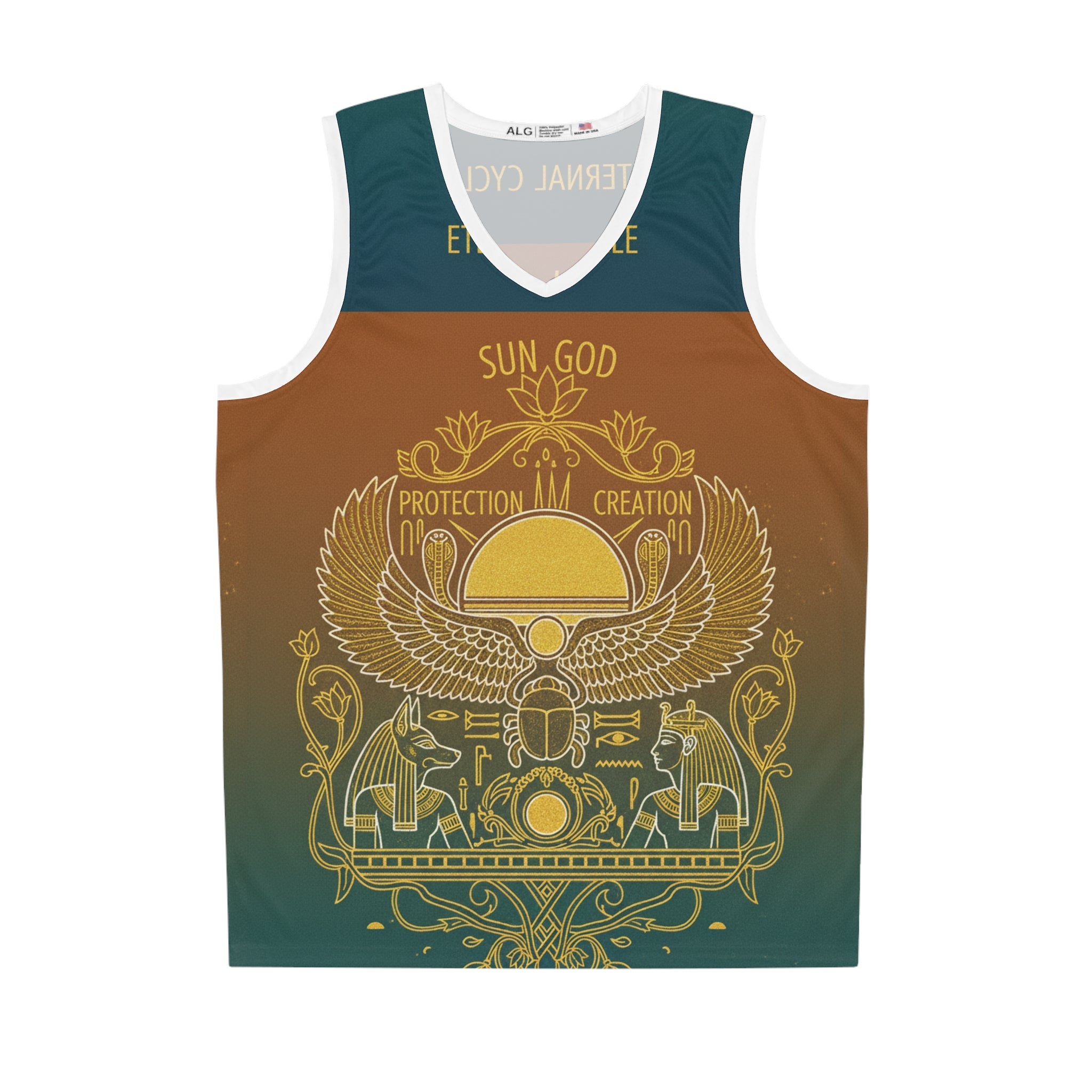 Egyptian Sun God Basketball Jersey — 'Sun God: Protection & Creation' All-Over Print Printify