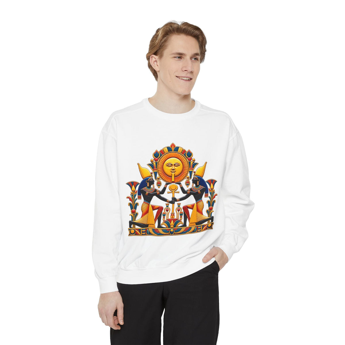 Egyptian sun god sweatshirt – pharaoh ankh graphic crewneck by JR Vortex