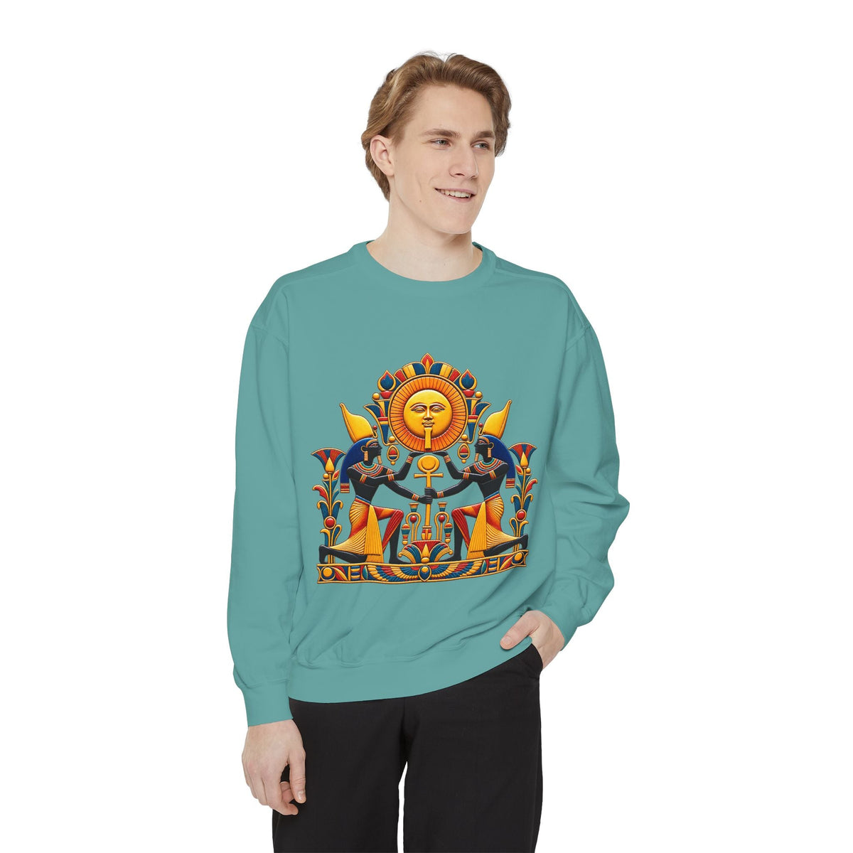 Egyptian sun god sweatshirt – pharaoh ankh graphic crewneck by JR Vortex