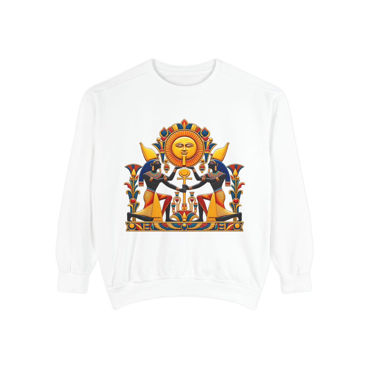 Egyptian sun god sweatshirt – pharaoh ankh graphic crewneck by JR Vortex