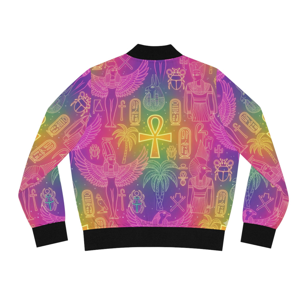 Egyptian Symbols Rainbow Bomber Jacket — Ankh & Hieroglyph All-Over Print Printify