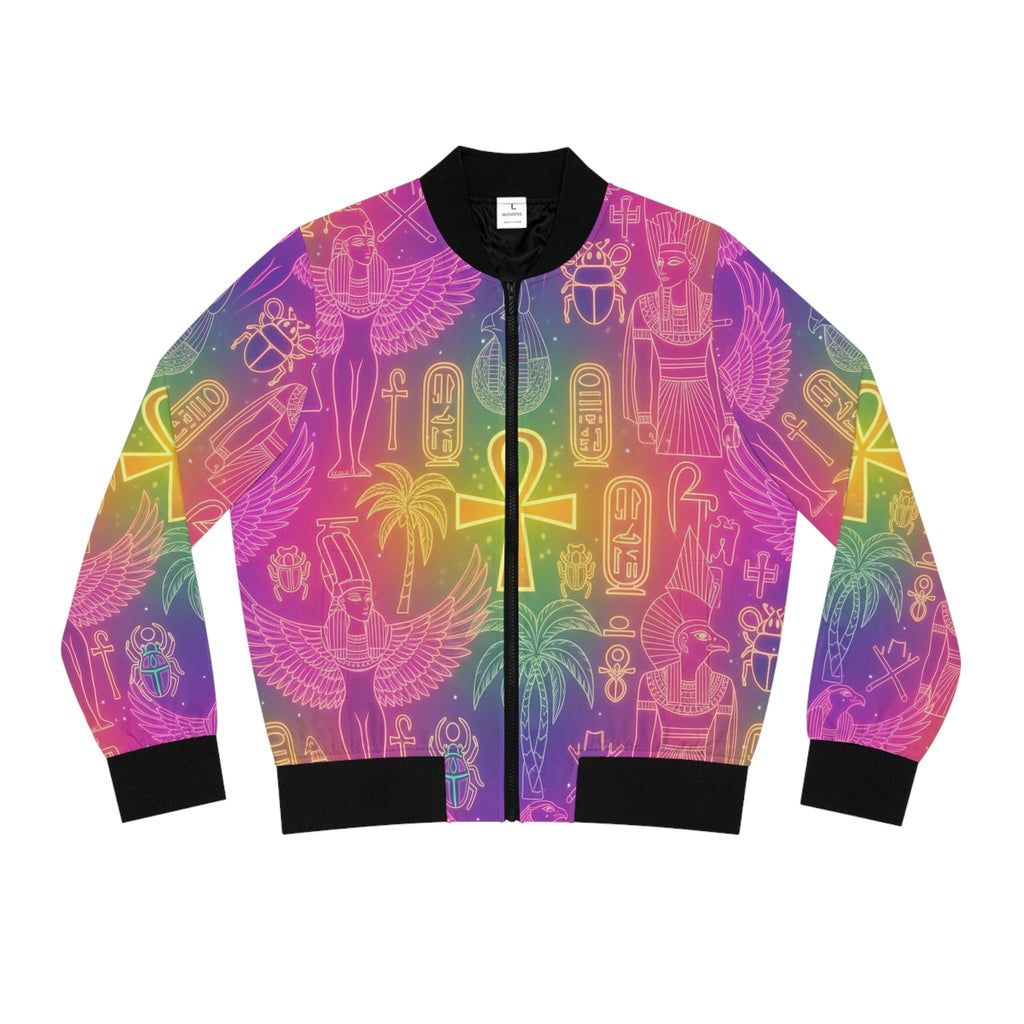 Egyptian Symbols Rainbow Bomber Jacket — Ankh & Hieroglyph All-Over Print Printify