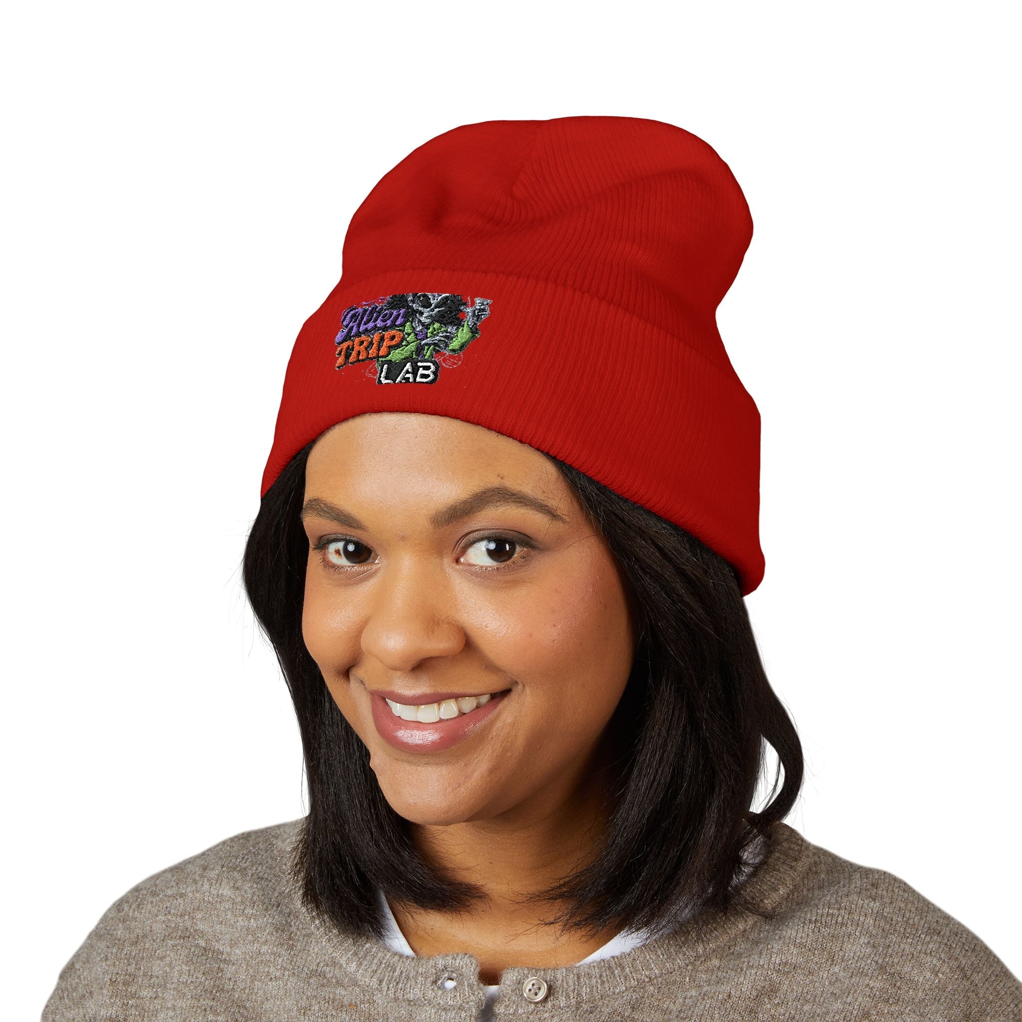 Embroidered 'Trip Lab' Cuffed Beanie — Retro Skate/Streetwear Winter Hat Printify