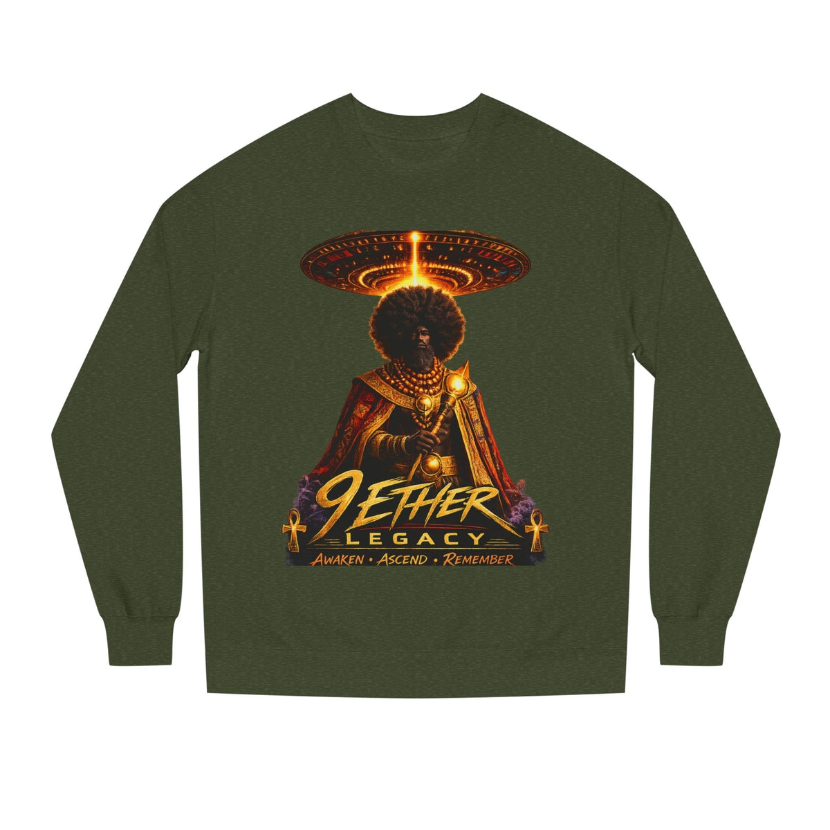 Ether Legacy Crewneck Sweatshirt — Afro-Futurist Sci‑Fi Graphic Pullover Printify