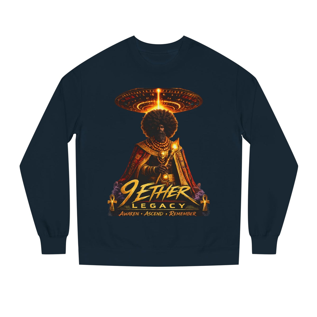 Ether Legacy Crewneck Sweatshirt — Afro-Futurist Sci‑Fi Graphic Pullover Printify