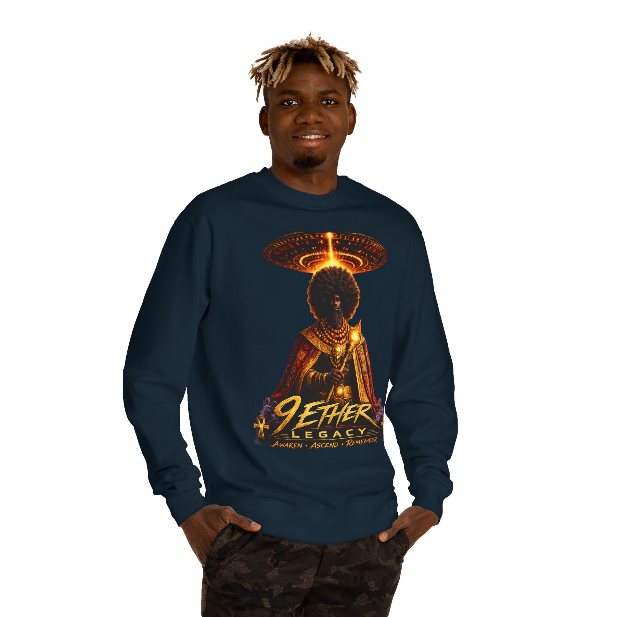 Ether Legacy Crewneck Sweatshirt — Afro-Futurist Sci‑Fi Graphic Pullover Printify