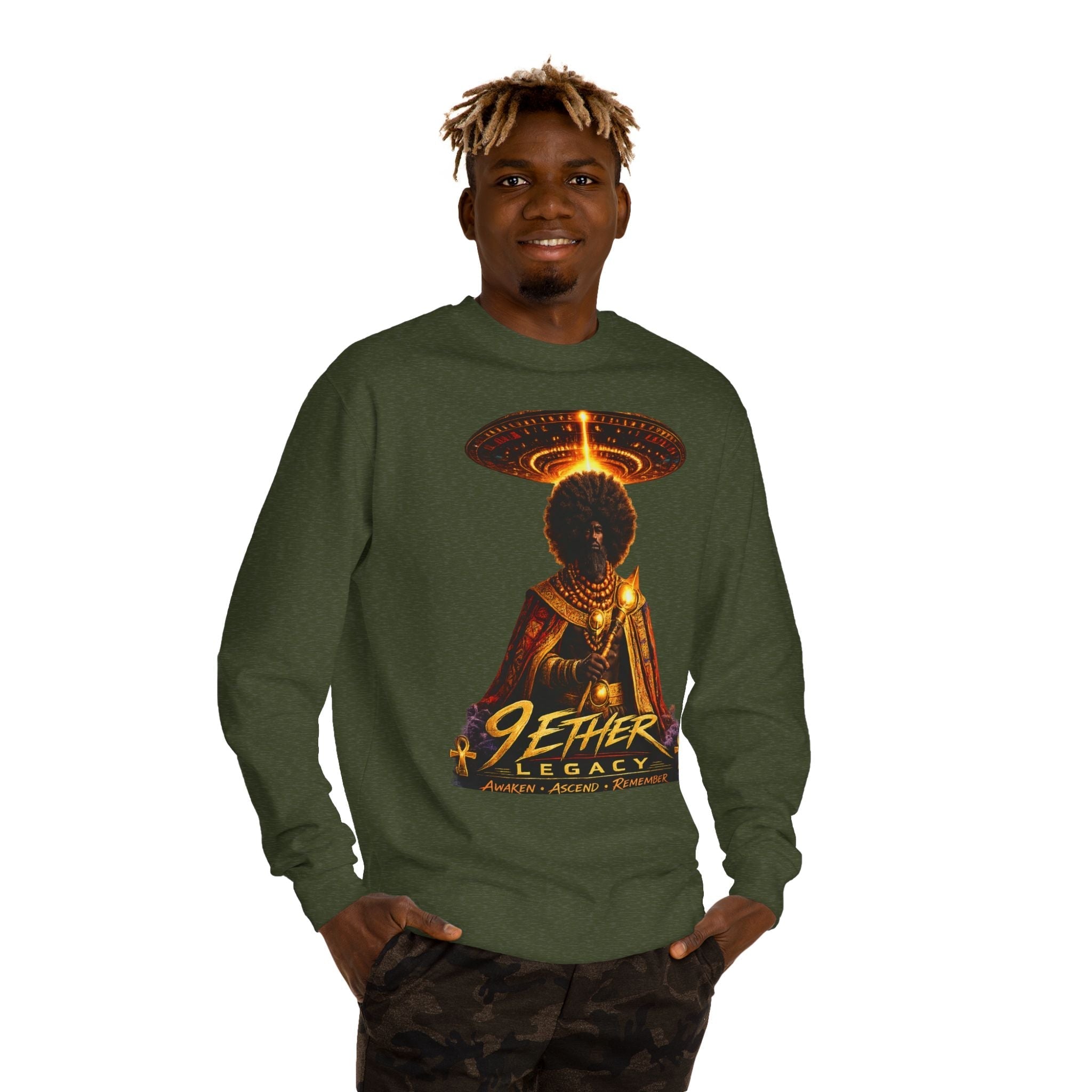 Ether Legacy Crewneck Sweatshirt — Afro-Futurist Sci‑Fi Graphic Pullover Printify