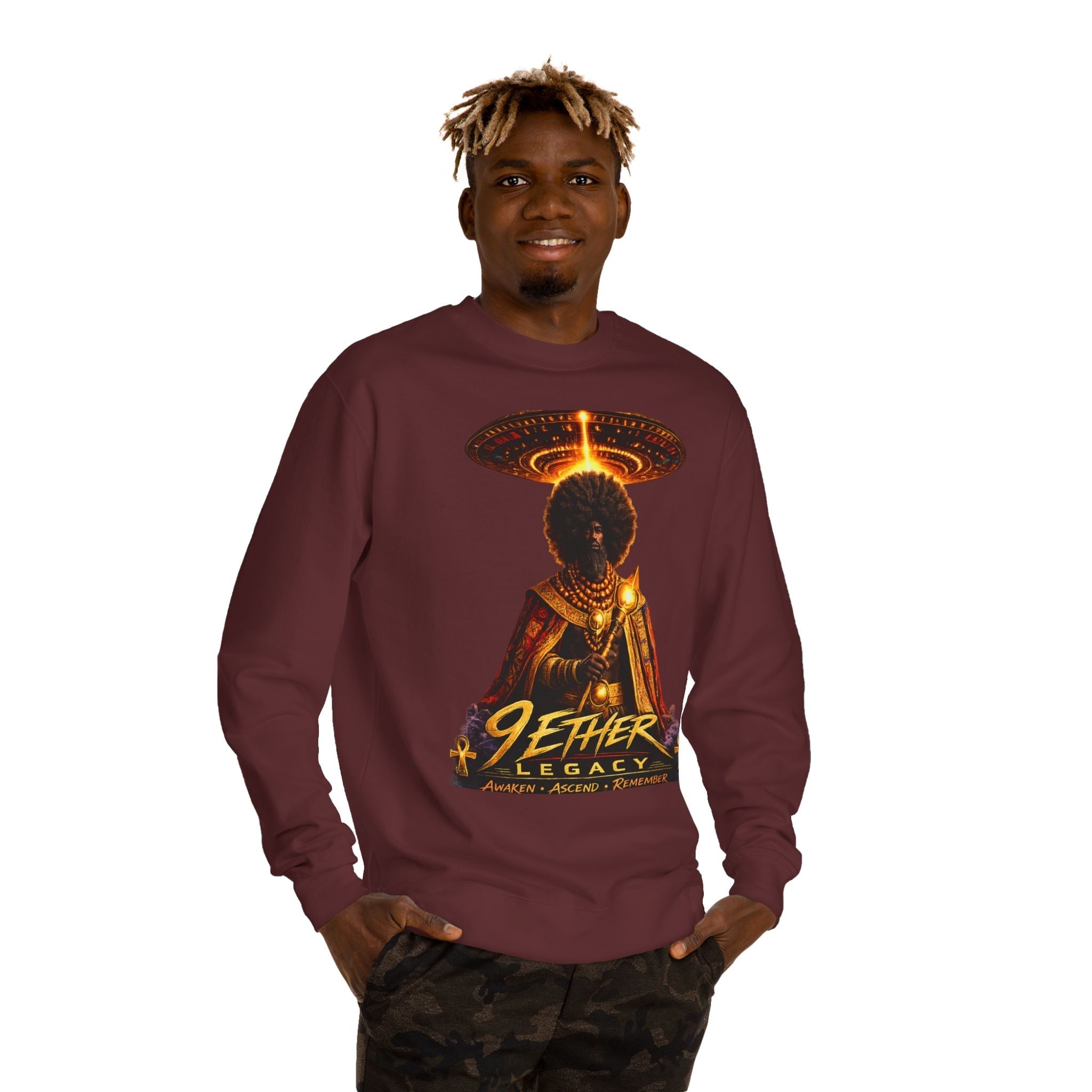 Ether Legacy Crewneck Sweatshirt — Afro-Futurist Sci‑Fi Graphic Pullover Printify