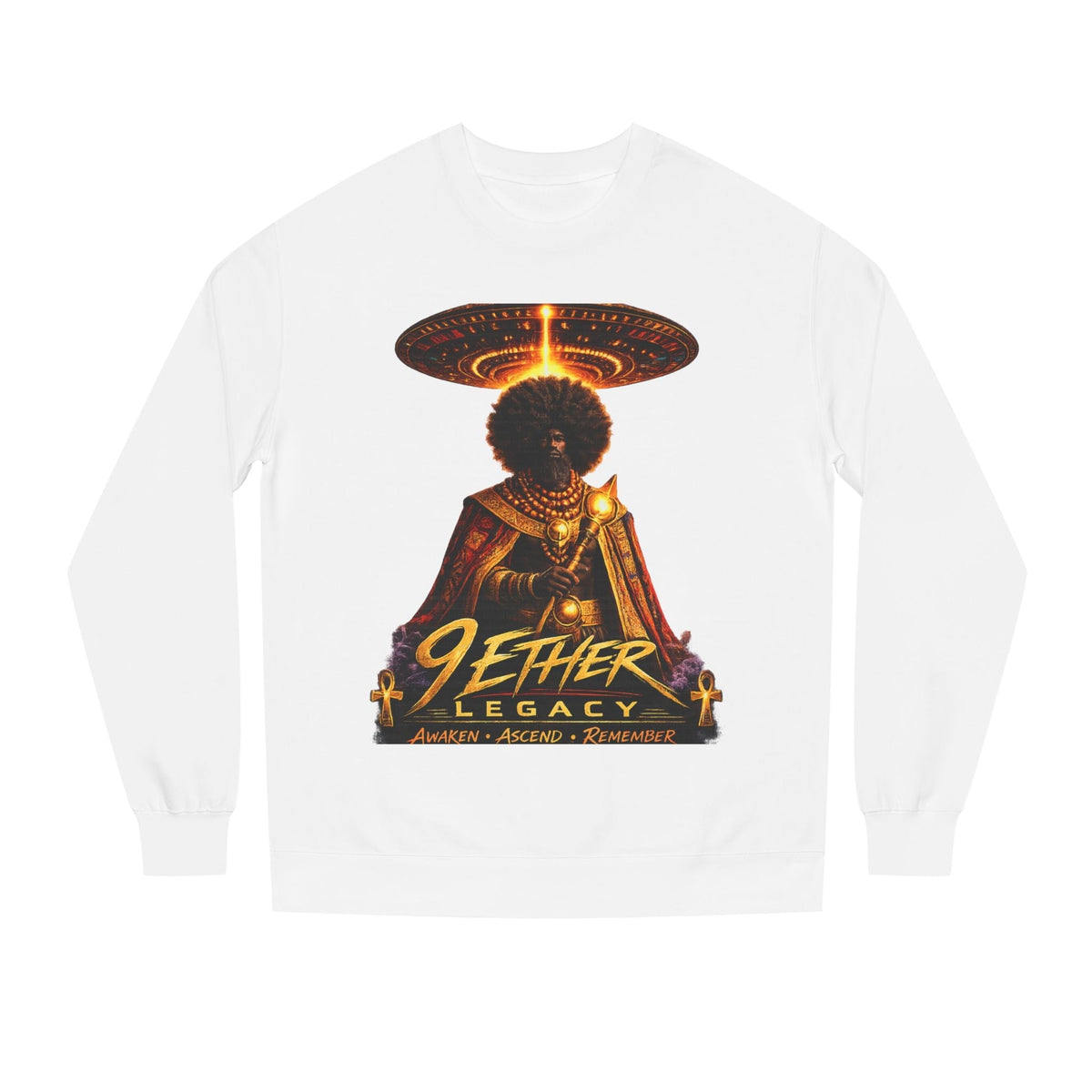 Ether Legacy Crewneck Sweatshirt — Afro-Futurist Sci‑Fi Graphic Pullover Printify