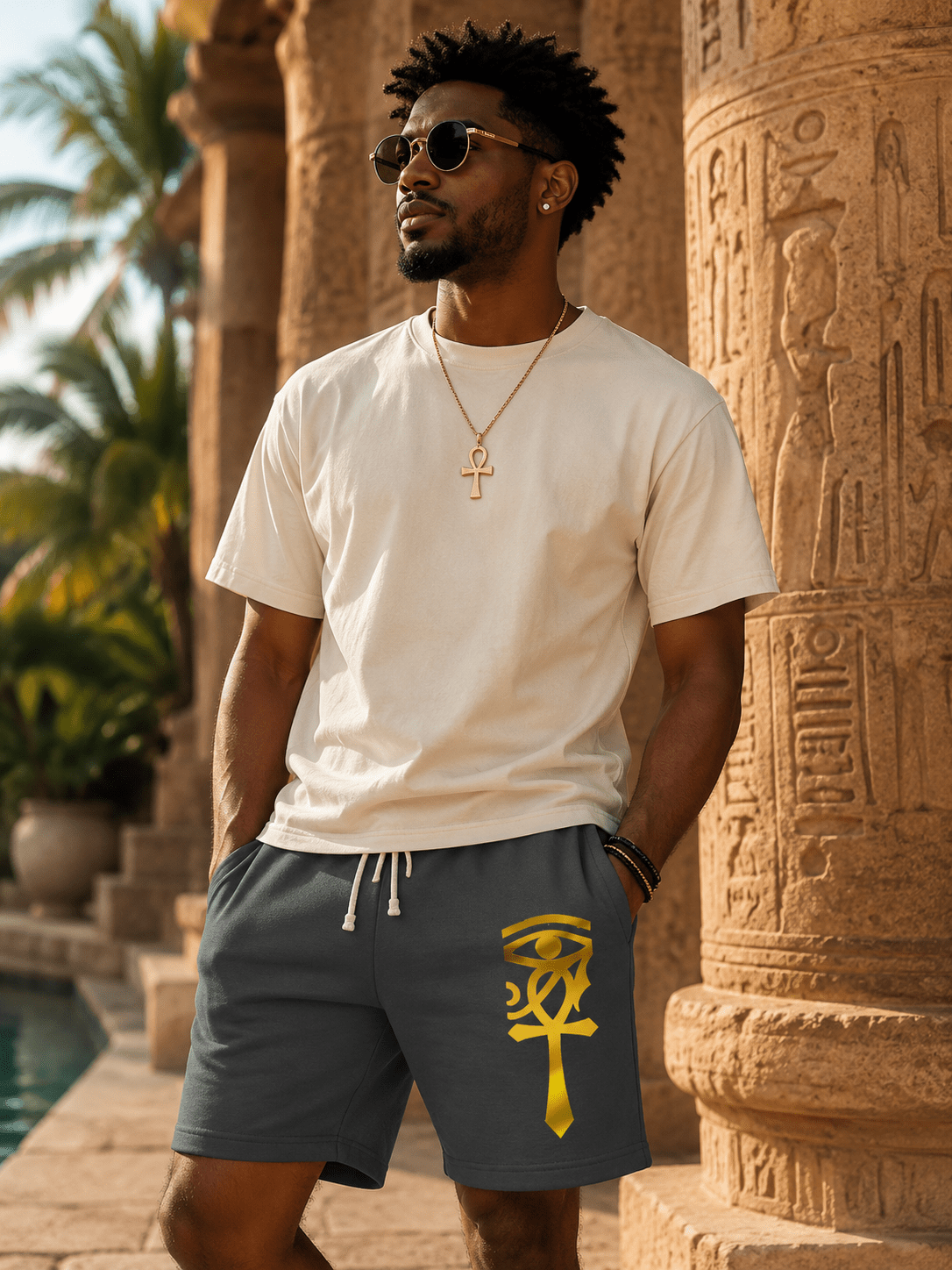 Eye of Horus Ankh Sweat Shorts — Ancient Egyptian Symbol