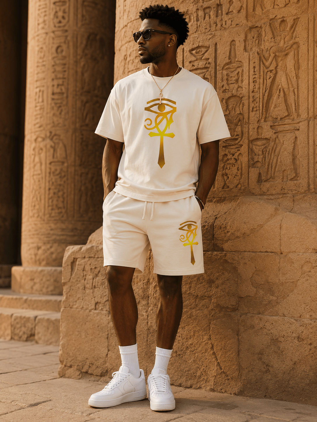 Eye of Horus Ankh Sweat Shorts — Ancient Egyptian Symbol