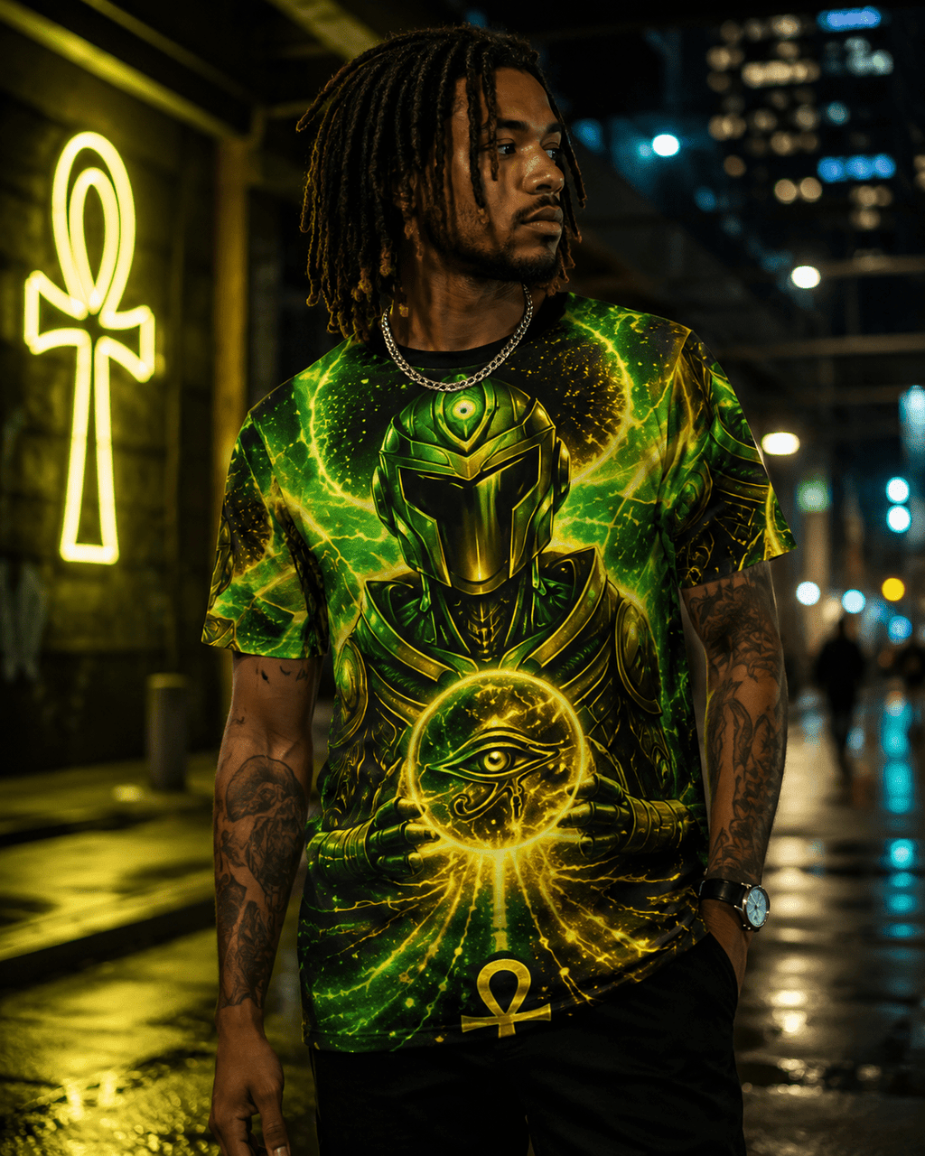 Eye of Horus Cyber Warrior Unisex Cut & Sew Tee (AOP)