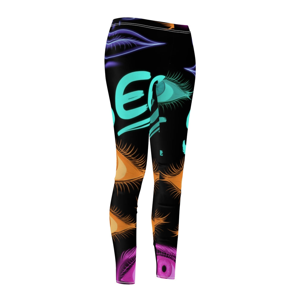 Eye-Print Women's Leggings — Colorful Feather & Eyelash All-Over Print Printify