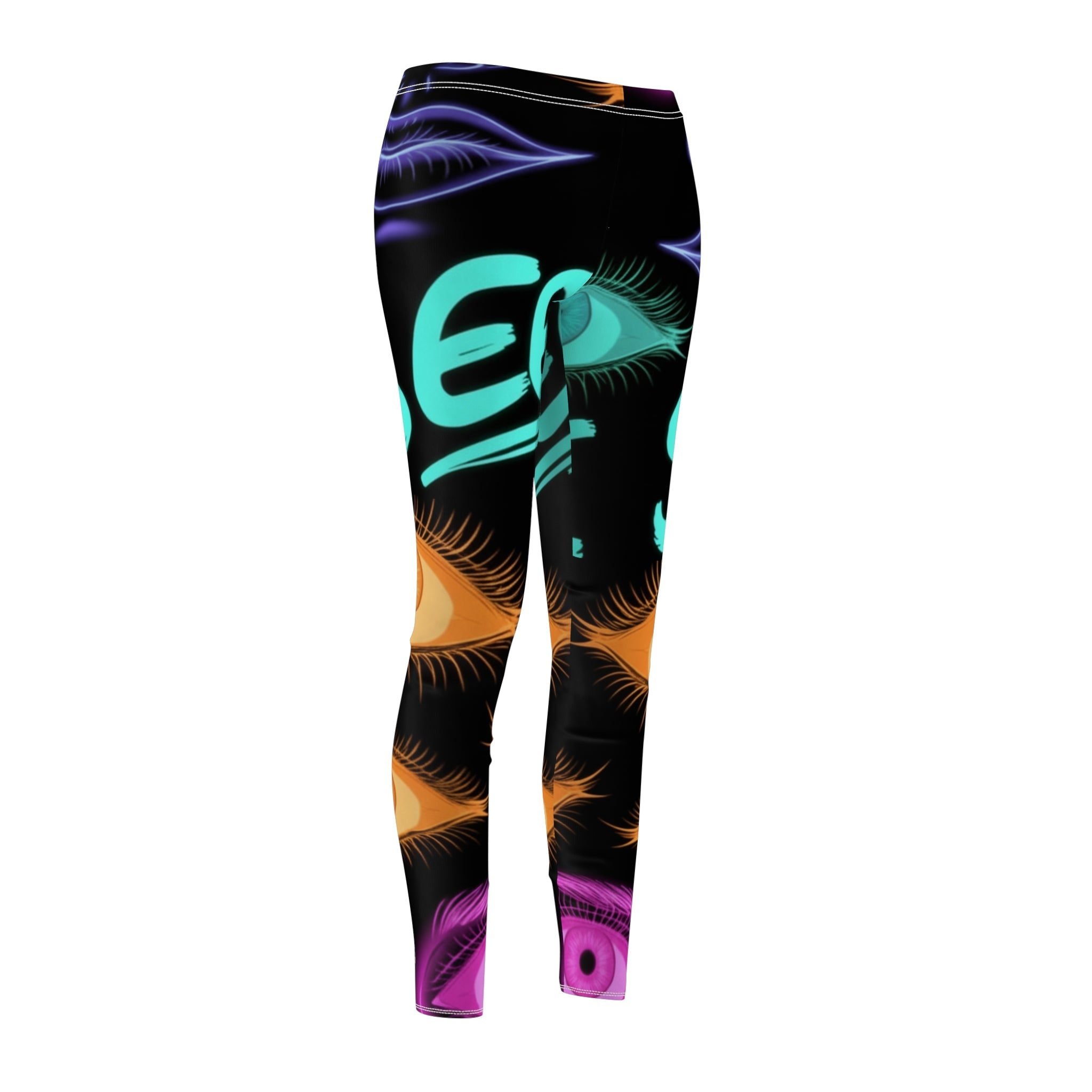 Eye-Print Women's Leggings — Colorful Feather & Eyelash All-Over Print Printify
