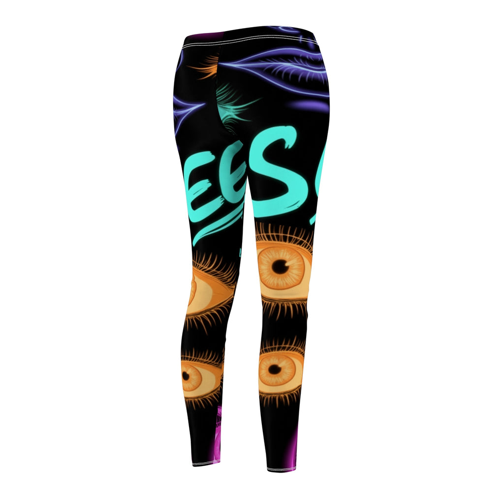 Eye-Print Women's Leggings — Colorful Feather & Eyelash All-Over Print Printify