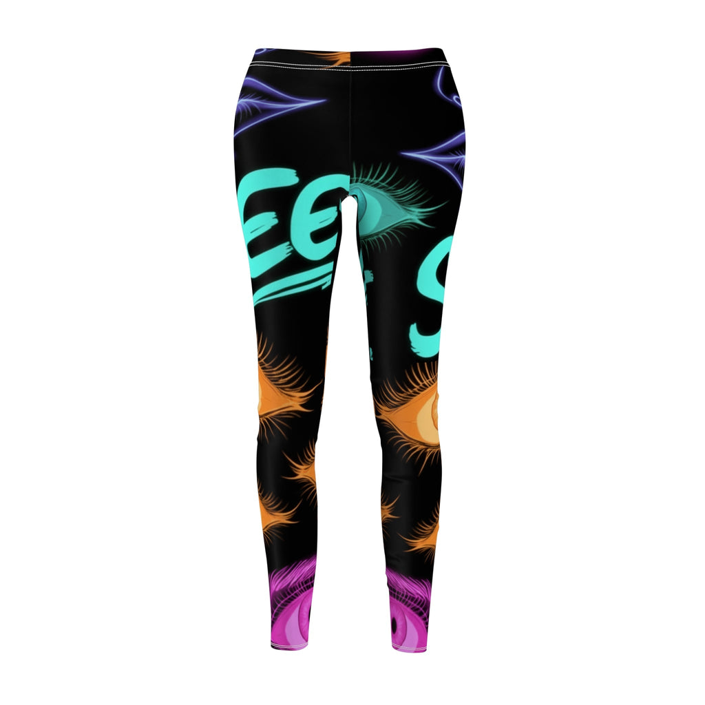 Eye-Print Women's Leggings — Colorful Feather & Eyelash All-Over Print Printify