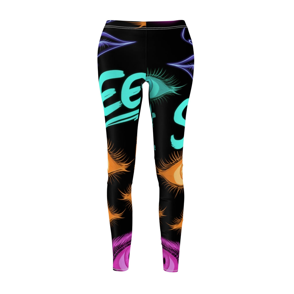 Eye-Print Women's Leggings — Colorful Feather & Eyelash All-Over Print Printify