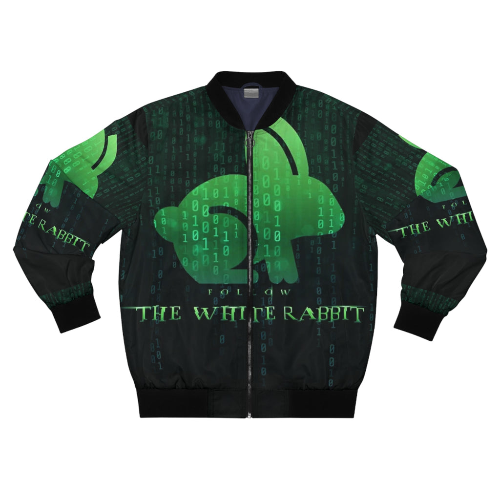 Follow The White Rabbit Bomber Jacket — Cyber Matrix Techwear Printify