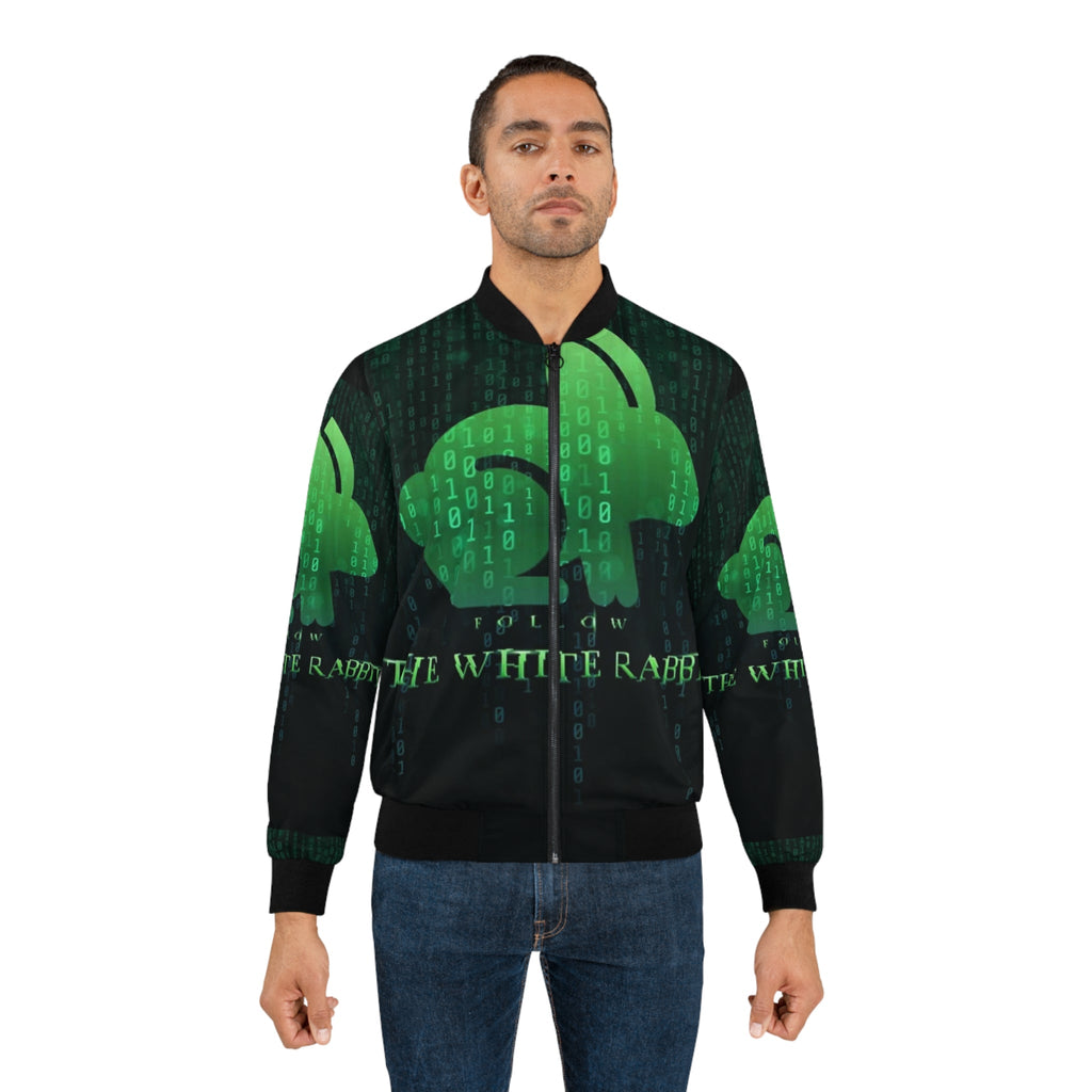 Follow The White Rabbit Bomber Jacket — Cyber Matrix Techwear Printify