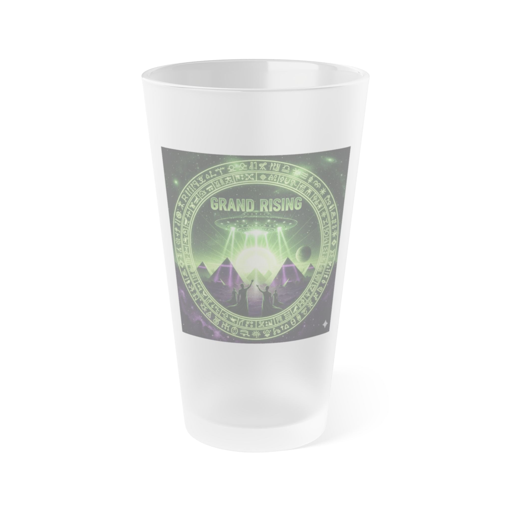 Galactic Frosted Pint Glass | 16oz Cosmic Drinkware, Alien-Themed Glass, Space Lover Gift, Unique Barware, Sci-Fi Party Essential