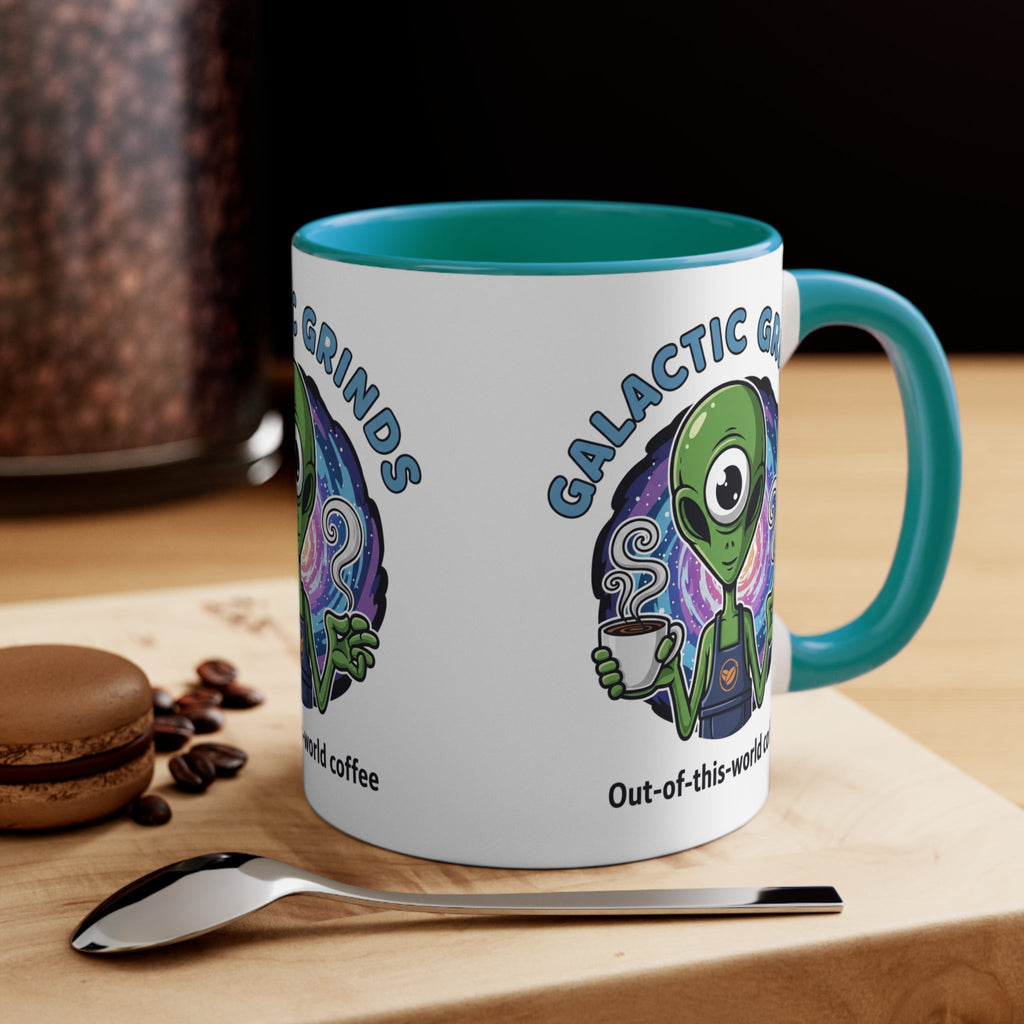 Galactic Grinds Alien 11oz Accent Mug, Fun Coffee Mug for Sci-Fi Lovers, Unique Gift for Birthdays and Holidays, Quirky Drinkware☕️ Printify