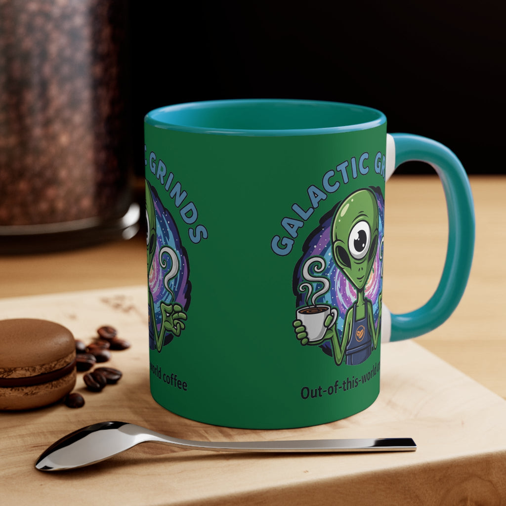 Galactic Grinds Alien Accent Mug - Fun Coffee Mug, Space Lover Gift, Unique Kitchen Decor, Whimsical Alien Design, Out-of-this-world Coffee☕️ Printify
