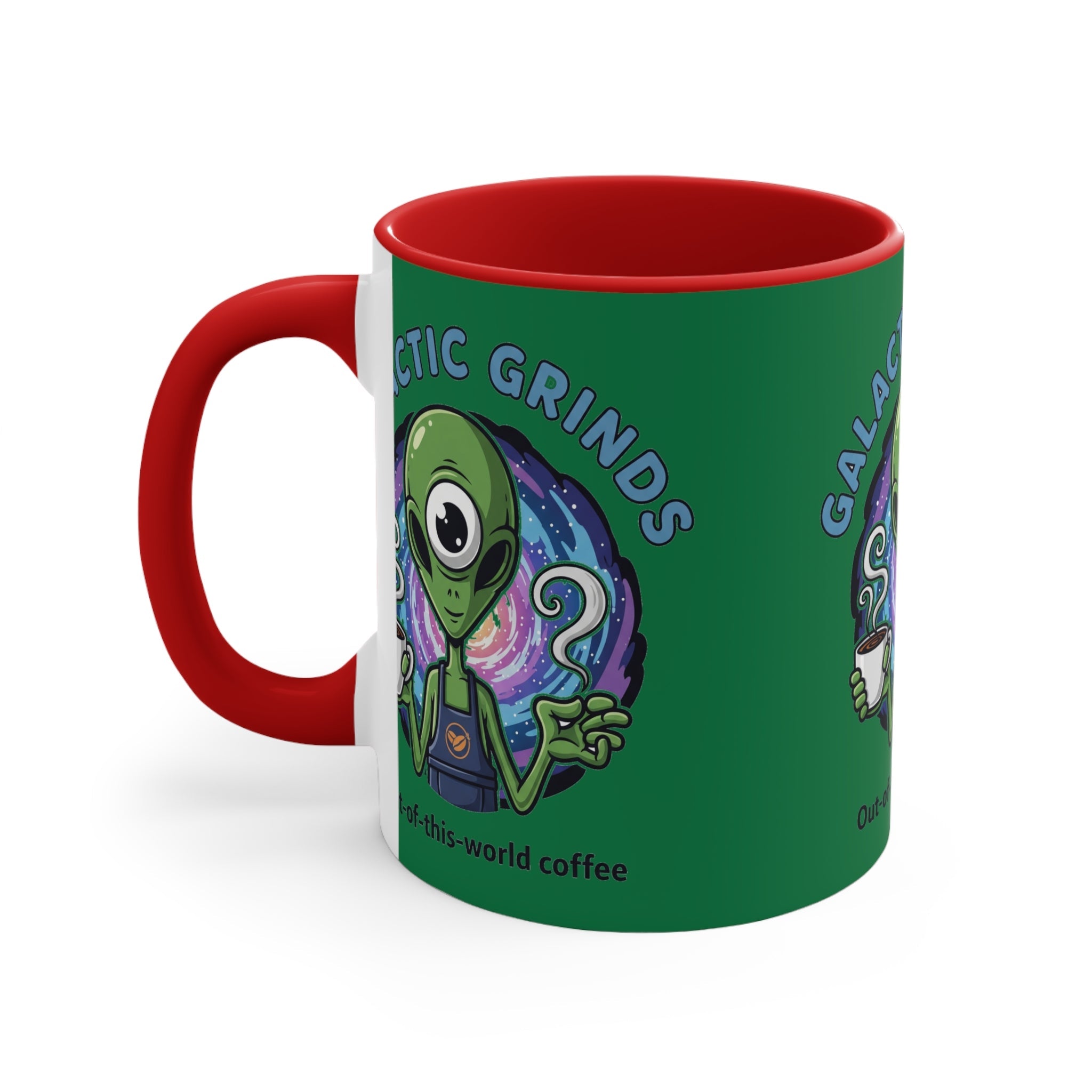 Galactic Grinds Alien Accent Mug - Fun Coffee Mug, Space Lover Gift, Unique Kitchen Decor, Whimsical Alien Design, Out-of-this-world Coffee☕️ Printify