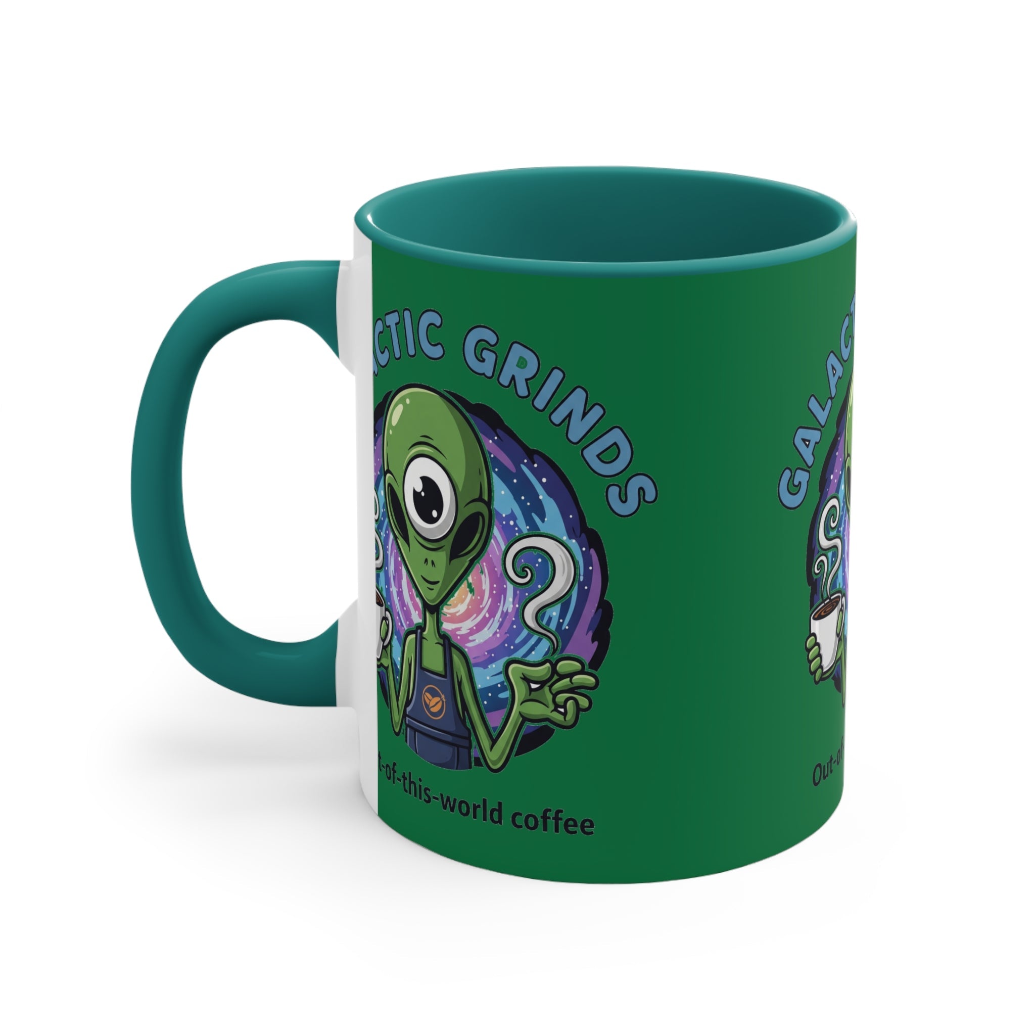 Galactic Grinds Alien Accent Mug - Fun Coffee Mug, Space Lover Gift, Unique Kitchen Decor, Whimsical Alien Design, Out-of-this-world Coffee☕️ Printify