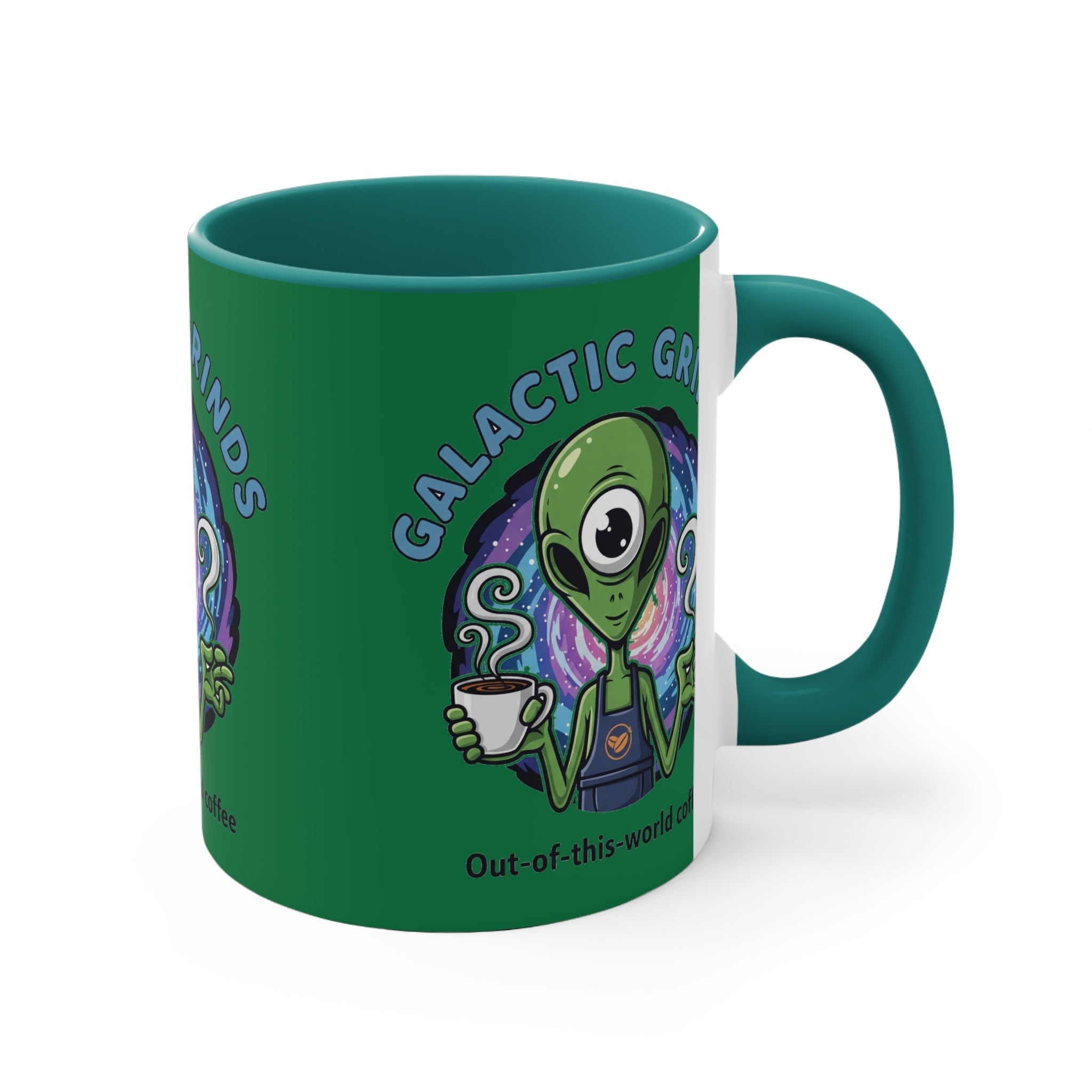 Galactic Grinds Alien Accent Mug - Fun Coffee Mug, Space Lover Gift, Unique Kitchen Decor, Whimsical Alien Design, Out-of-this-world Coffee☕️ Printify