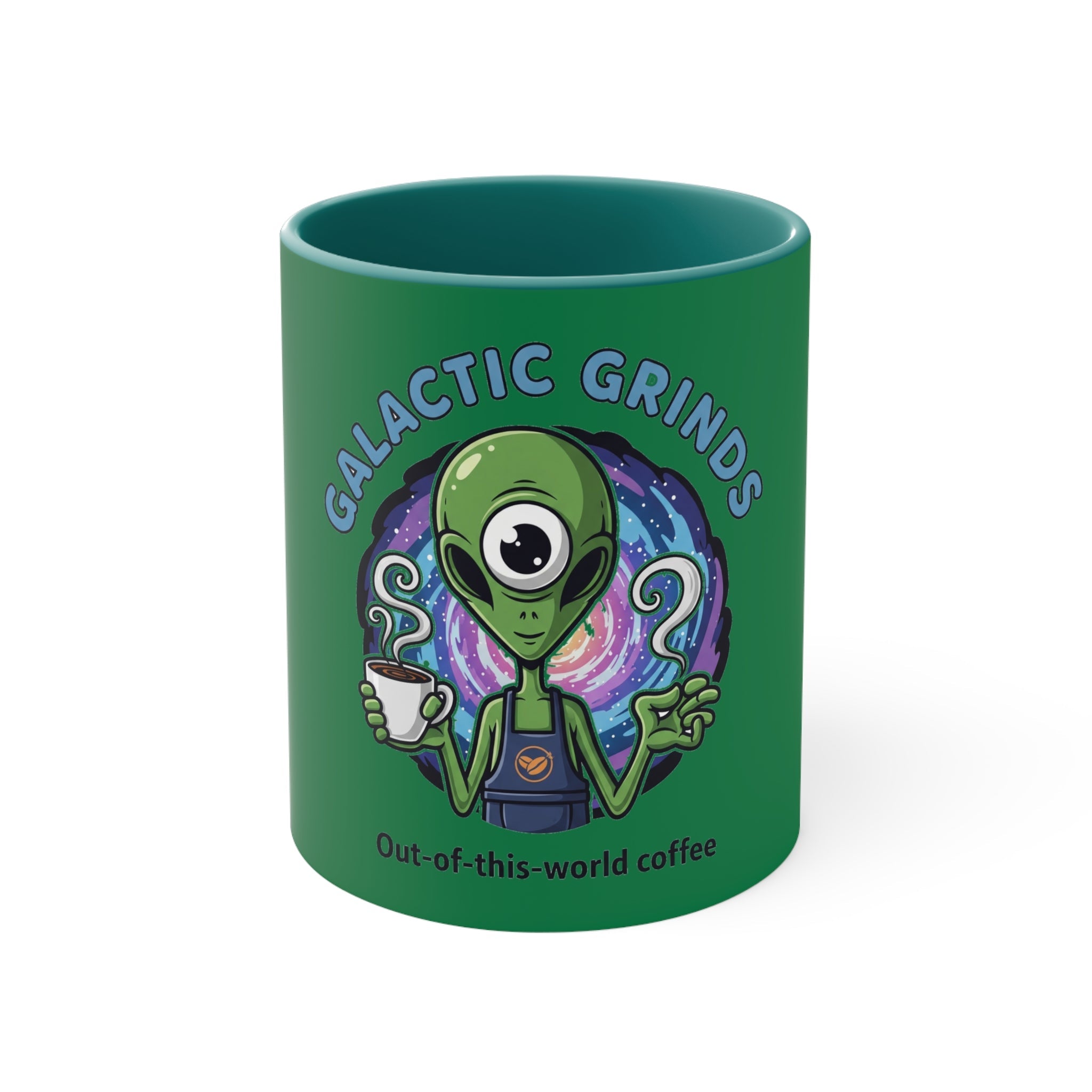 Galactic Grinds Alien Accent Mug - Fun Coffee Mug, Space Lover Gift, Unique Kitchen Decor, Whimsical Alien Design, Out-of-this-world Coffee☕️ Printify