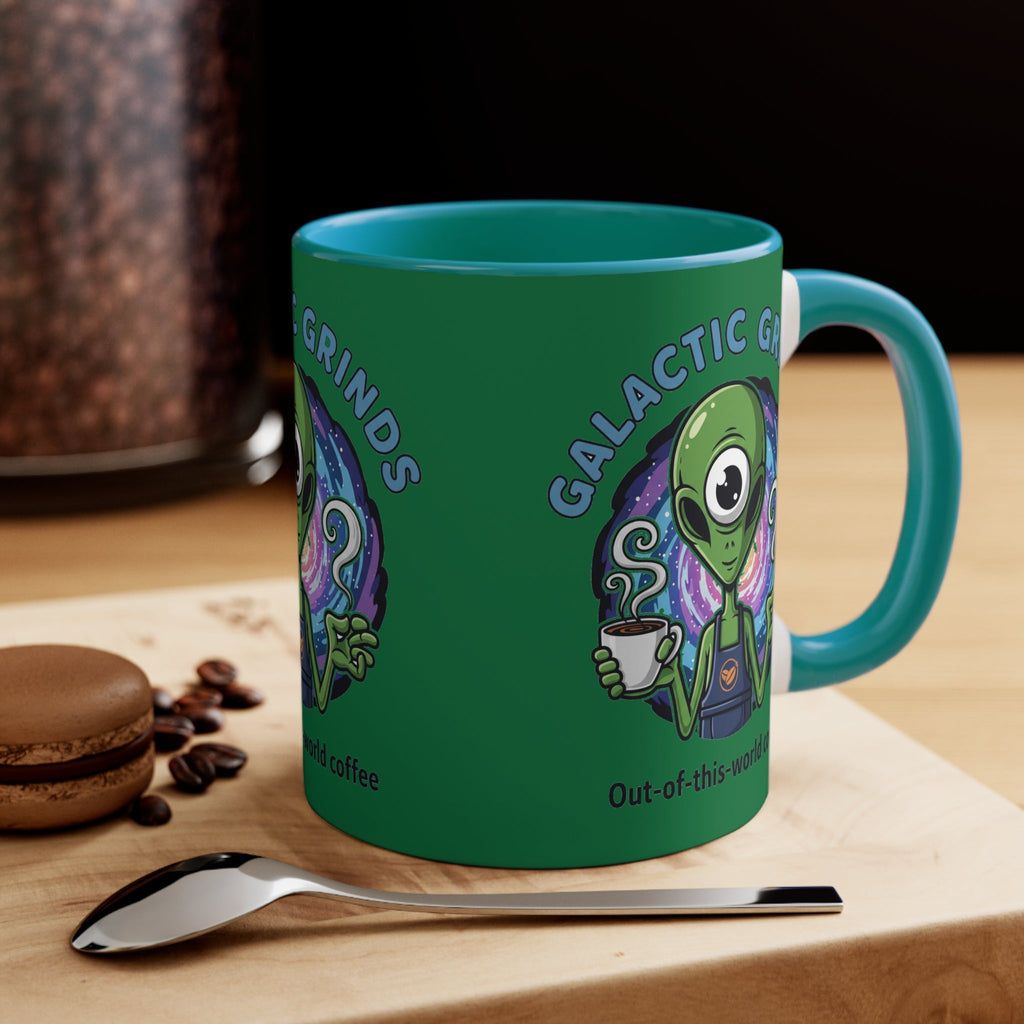 Galactic Grinds Alien Accent Mug - Fun Coffee Mug, Space Lover Gift, Unique Kitchen Decor, Whimsical Alien Design, Out-of-this-world Coffee☕️ Printify