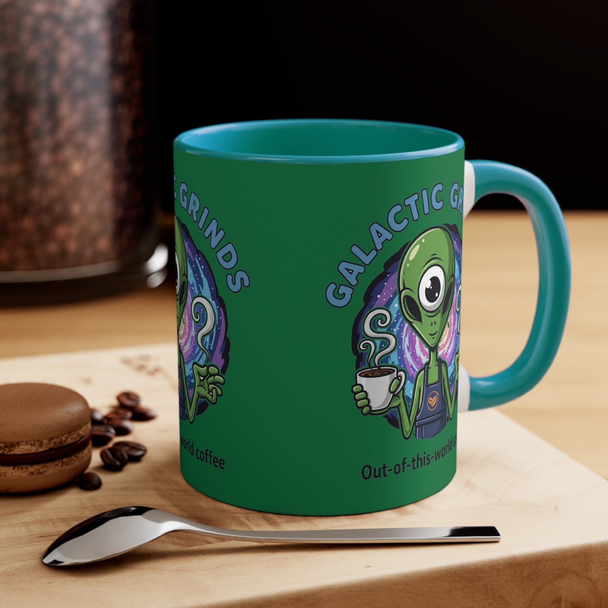 Galactic Grinds Alien Accent Mug - Fun Coffee Mug, Space Lover Gift, Unique Kitchen Decor, Whimsical Alien Design, Out-of-this-world Coffee☕️ Printify
