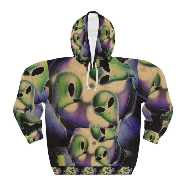 Galactic UFO Pullover Hoodie — All-Over Print Space Design