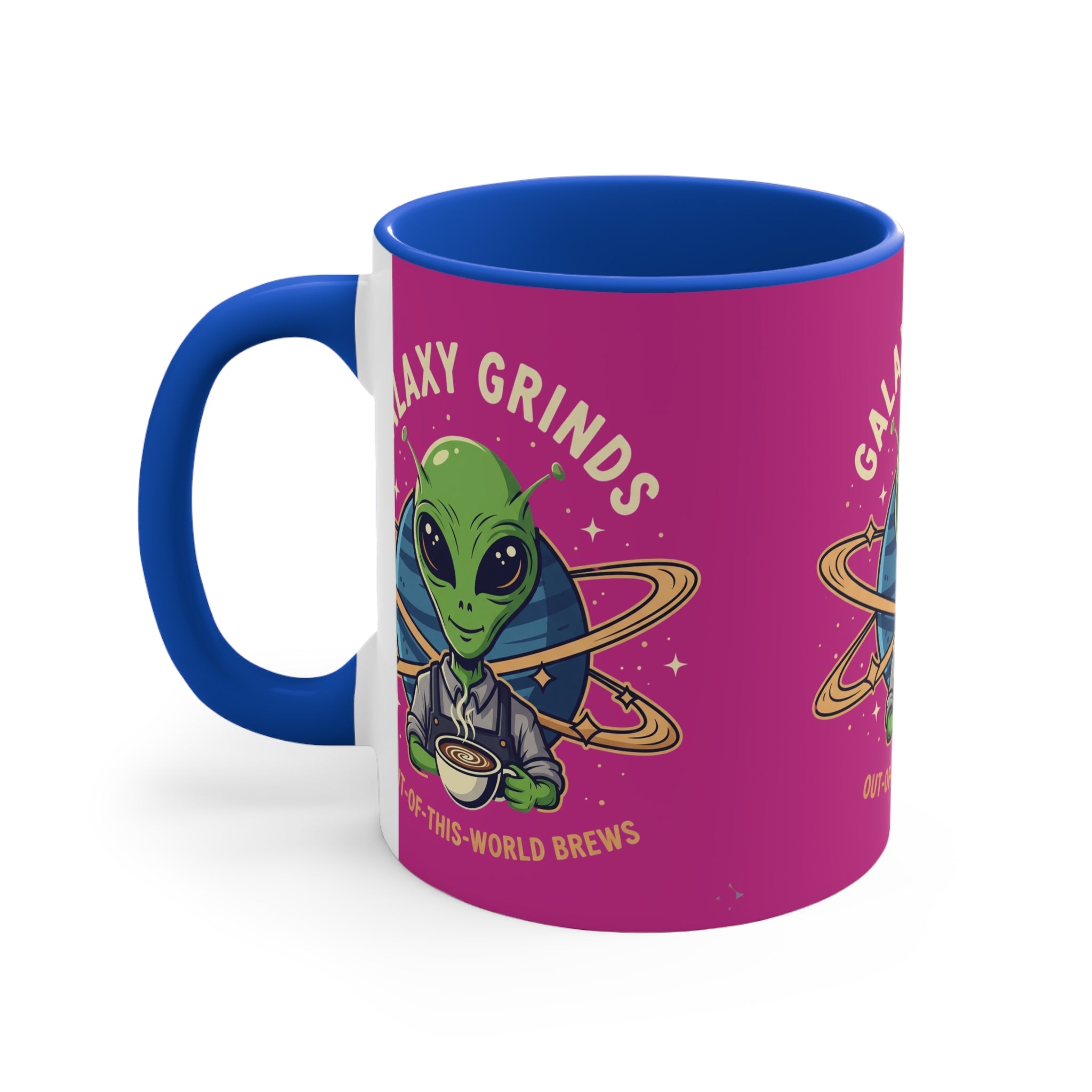 Galaxy Grinds Coffee Mug — Alien 'Out-of-This-World Brews' 11oz Accent Mug Printify